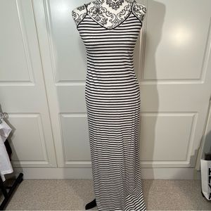 American Apparel black/white striped knit maxi dress women's size large